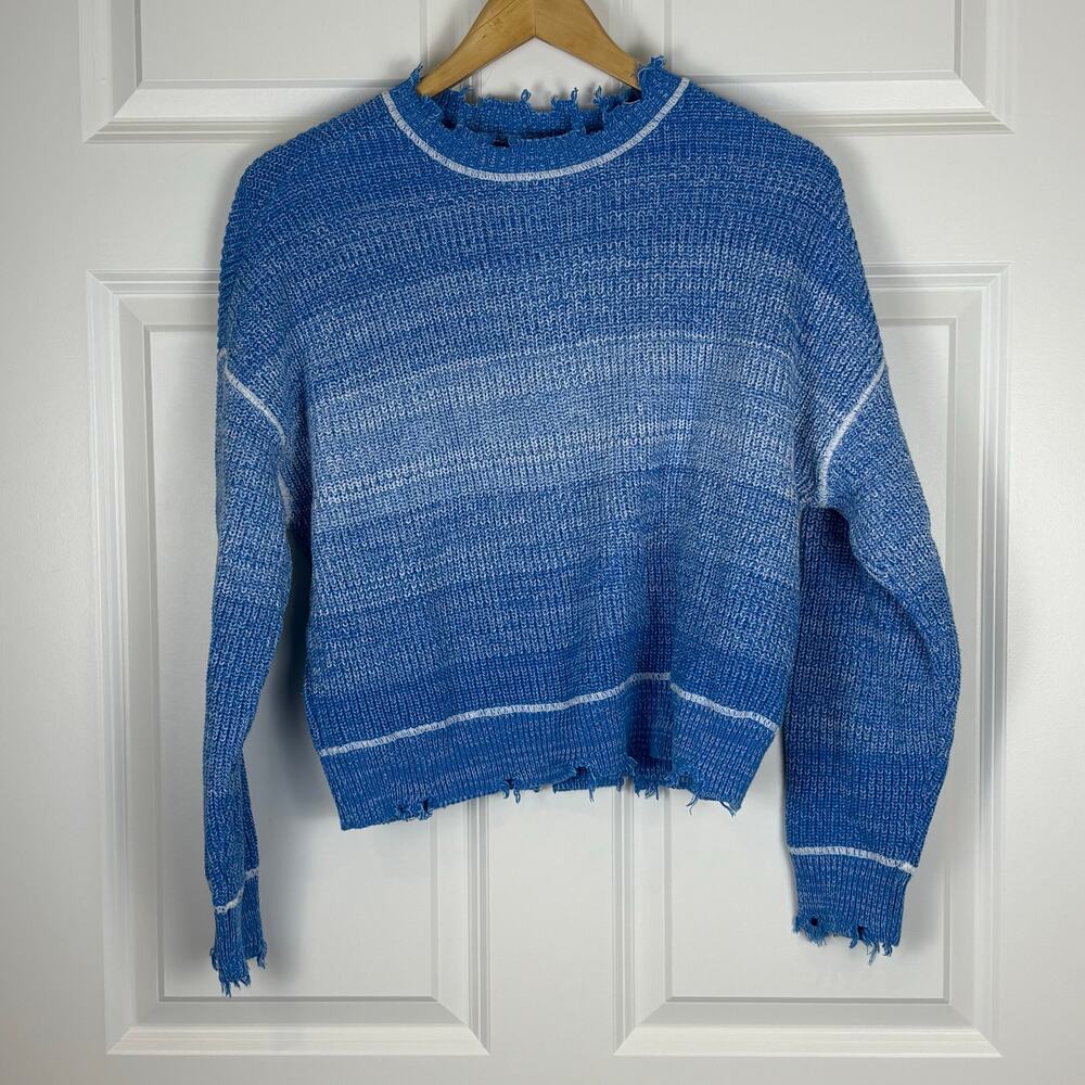 Pistola Blue Distressed Knitted Long Sleeved Sweater Chic Women's Size Small